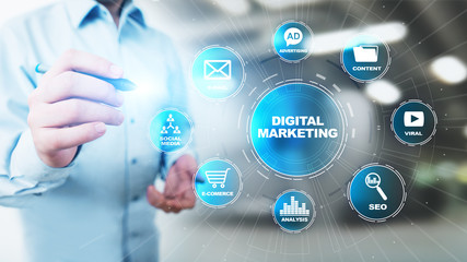Digital marketing, Online advertising, SEO, SEM, SMM. Business and internet concept.