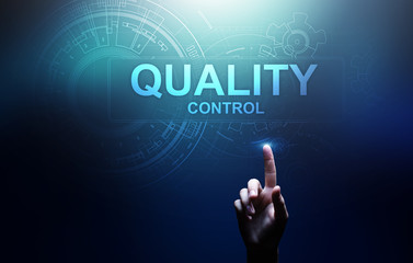 Quality control, assurance, industry standards concept on virtual screen.