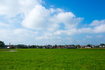 Bright green meadows and blue sky