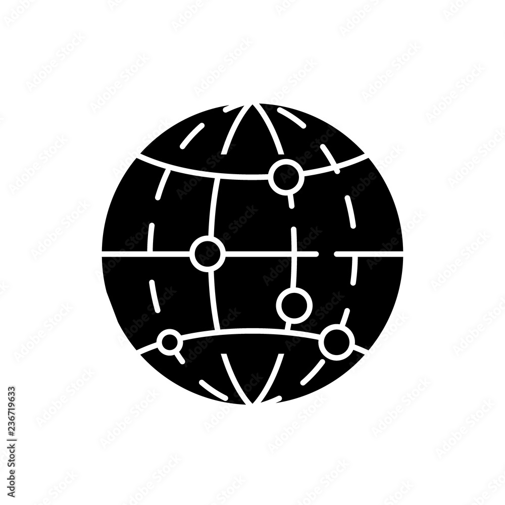 Poster global data encryption black icon, concept vector sign on isolated background. global data encryptio