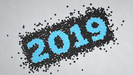 2019 number made from black and blue confetti