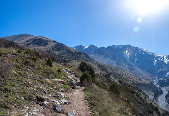 Scenic landscape in Ala Archa national park in Tian Shan mountain range, Kyrgyzstan