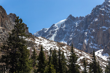 Scenic landscape in Ala Archa national park in Tian Shan mountain range, Kyrgyzstan