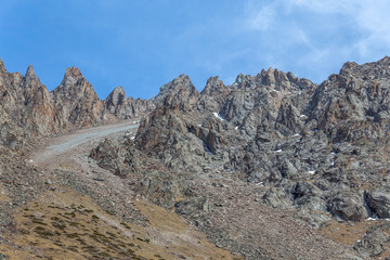 Scenic landscape in Ala Archa national park in Tian Shan mountain range, Kyrgyzstan