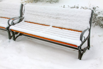 chair in the frost and snow