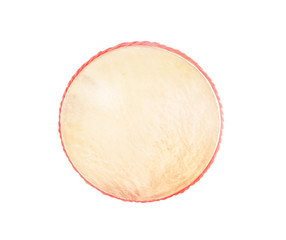 Top view drum with red rope isolated on white background with clipping path