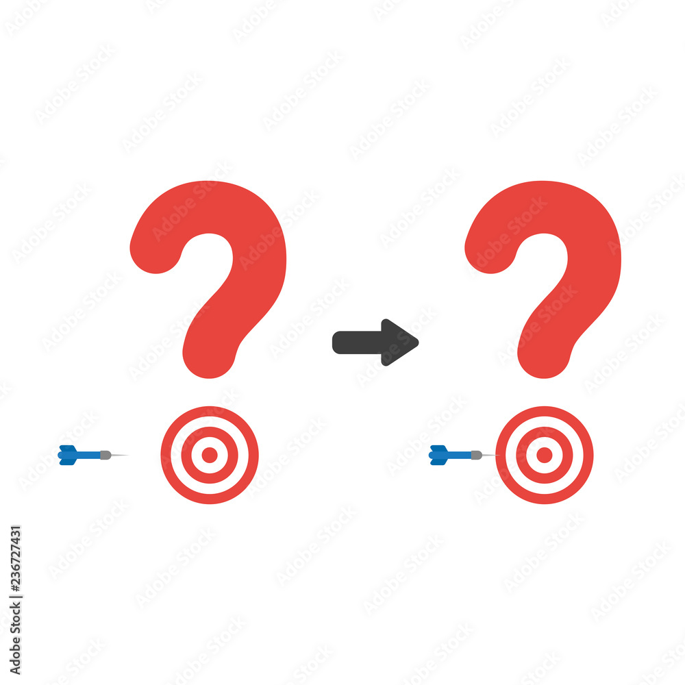 Poster vector icon concept of question mark with bulls eye and dart miss the target