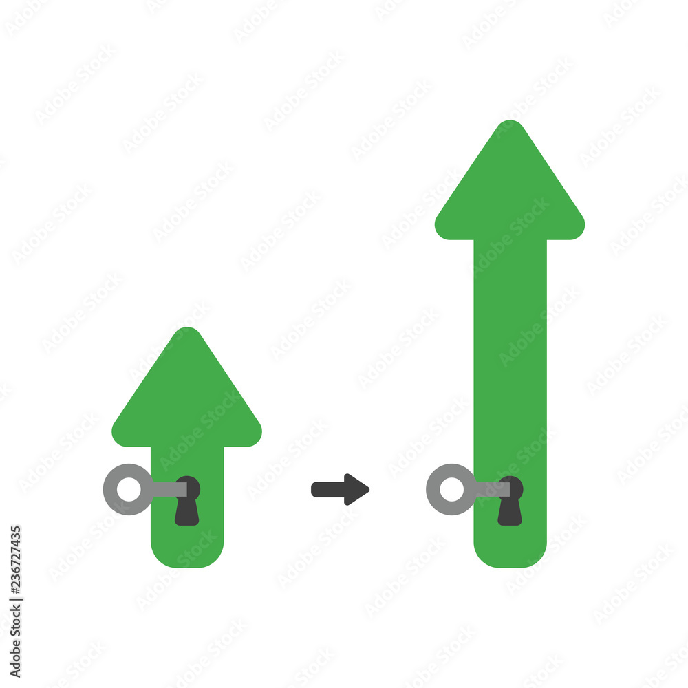 Poster vector icon concept of arrow with key into keyhole and moving up