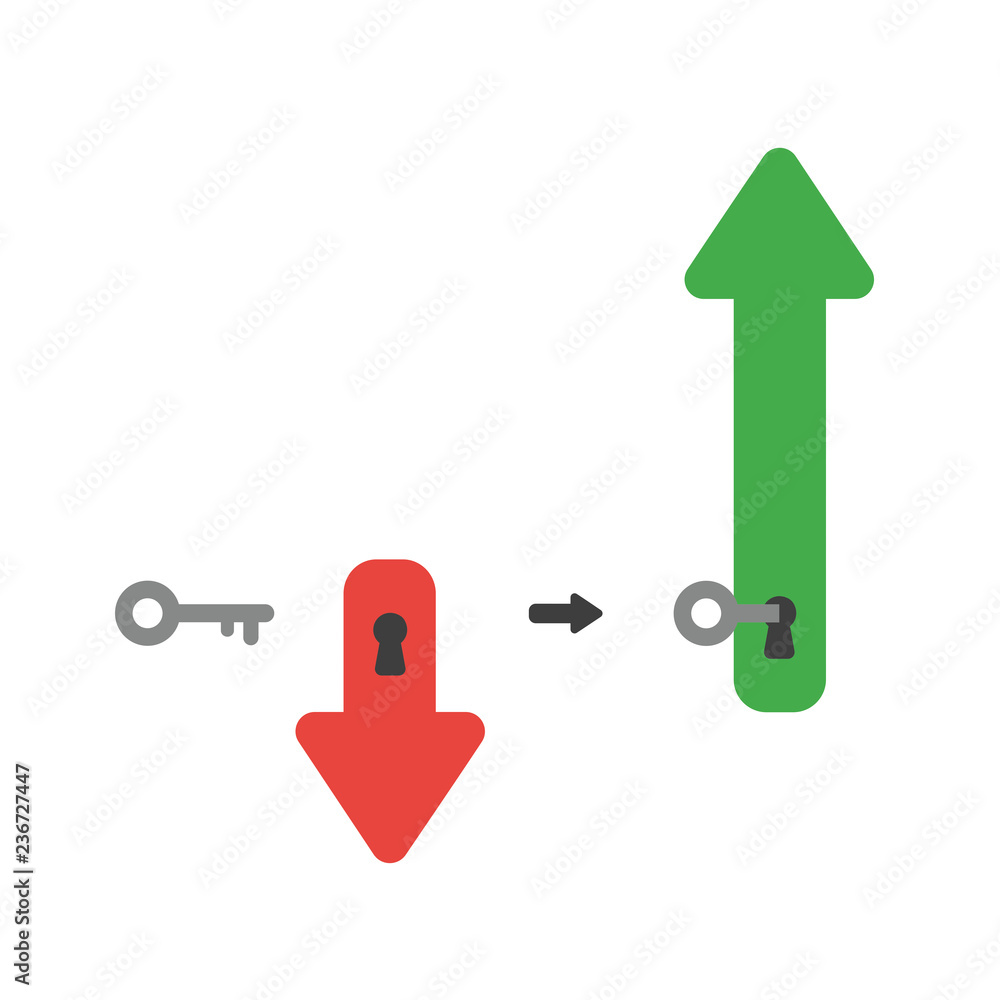 Aufkleber vector icon concept of arrow with key into keyhole and moving down and up