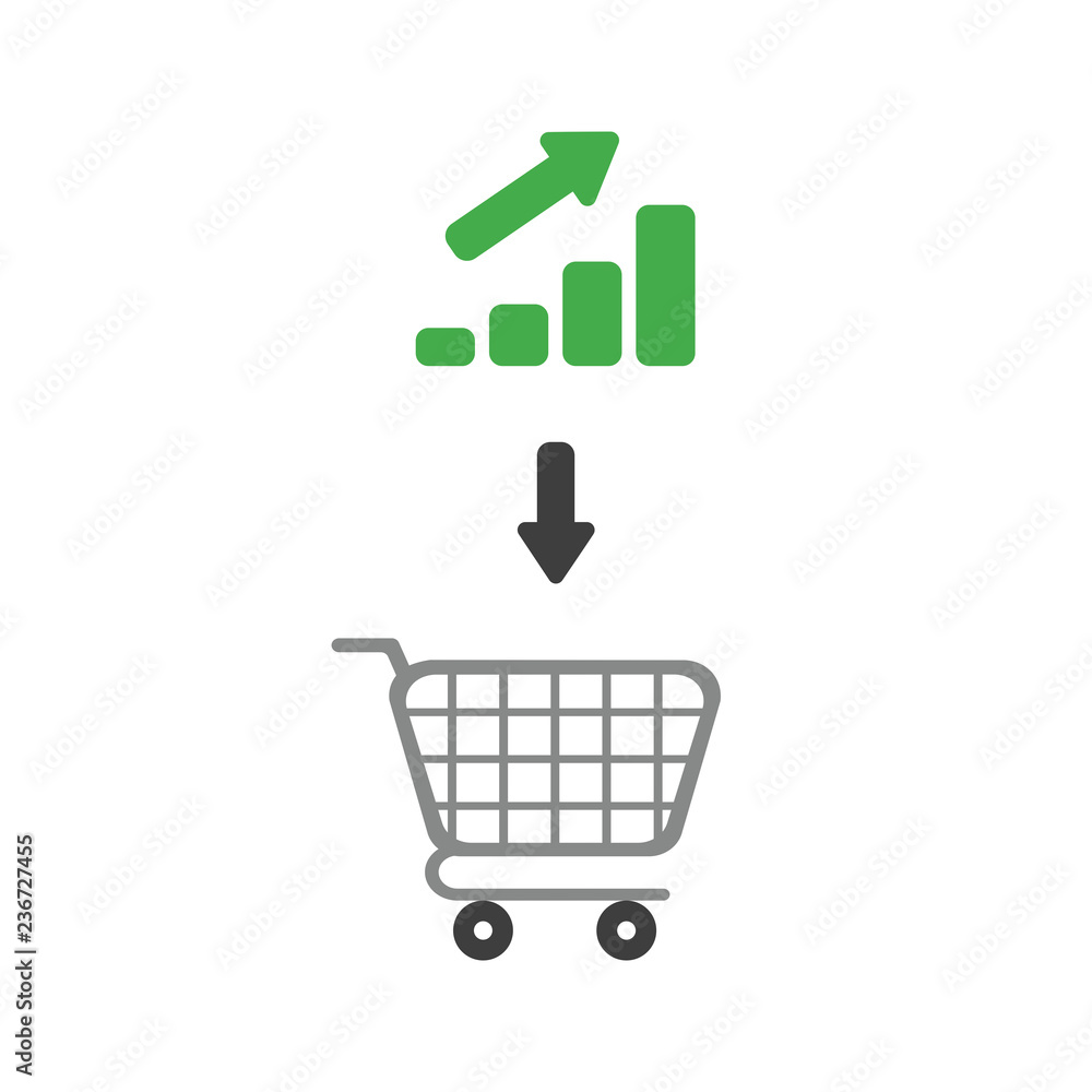 Poster vector icon concept of shopping cart with bar graph moving up