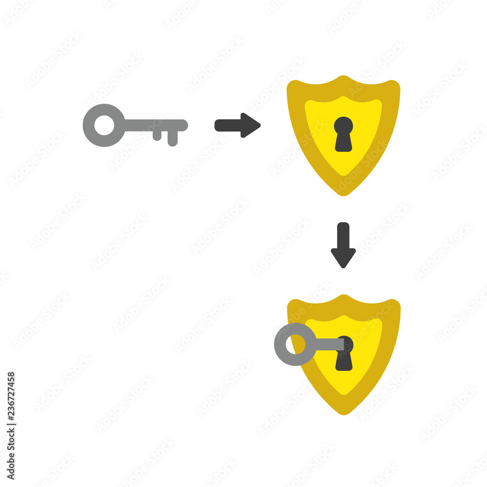 Aufkleber vector icon concept of guard shield with key into keyhole