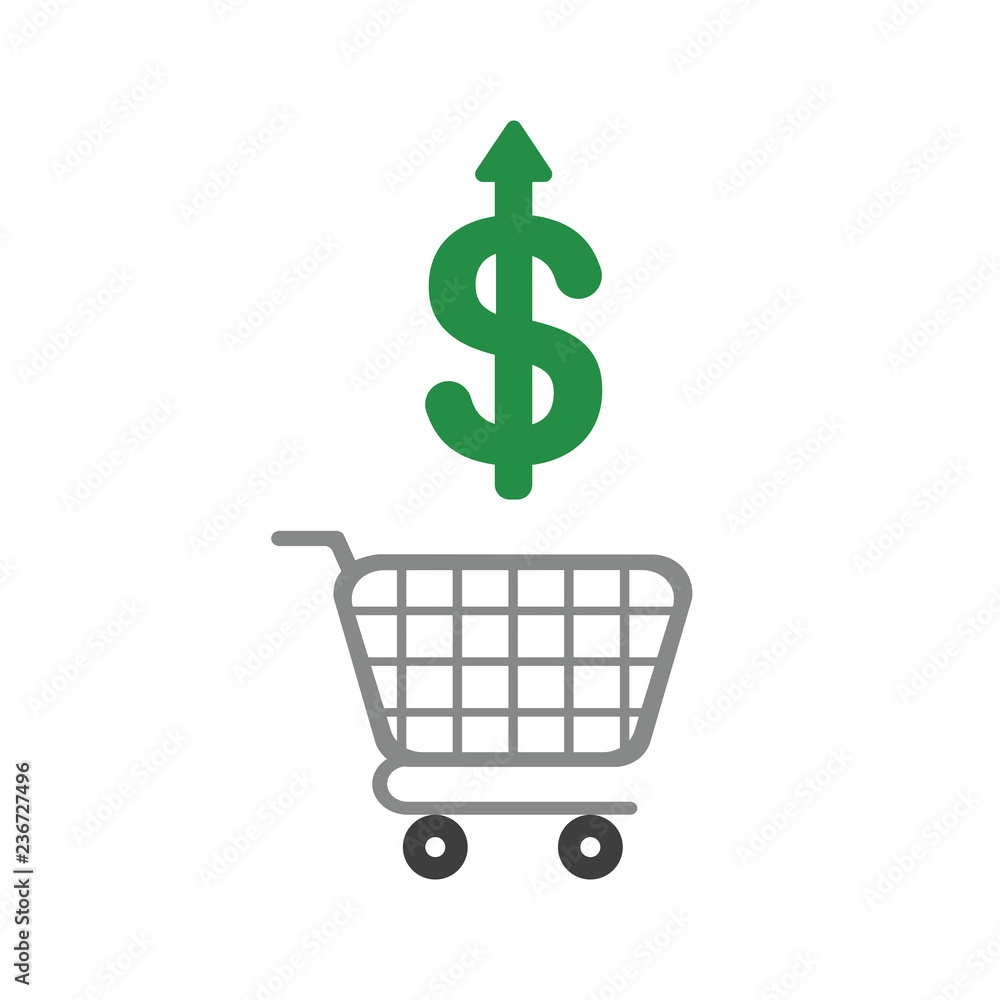 Poster vector icon concept of shopping cart with dollar symbol arrow moving up