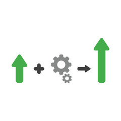 Vector icon concept of arrow plus gears and moving up