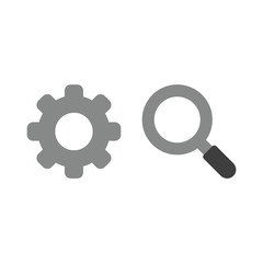 Vector icon concept of gear with magnifying glass