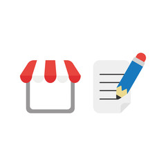 Vector icon concept of shop store with pencil writing on paper