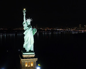 Aerial View of Statue of Liberty at Night