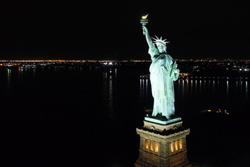 Aerial View of Statue of Liberty at Night