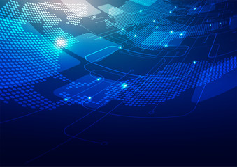 World Map with Technology Dark Blue Background