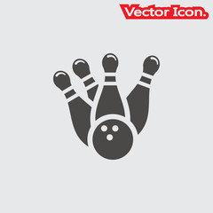 Bowling Strike icon isolated sign symbol and flat style for app, web and digital design. Vector illustration.
