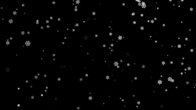 Falling down Right in slow motion snowflakes from left to right, calm snow, shot on snow snowfall snowflake Particles Seamlessly Loop Black Alpha Green Screen Animation