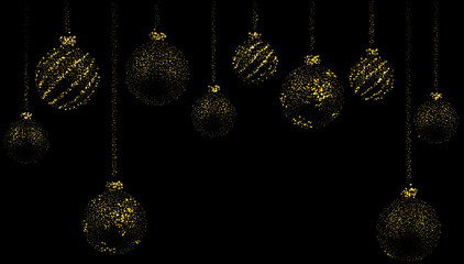 Delightful Christmas, Christmas Wallpaper with balls formed of Golden dust on a black background. Vector illustration