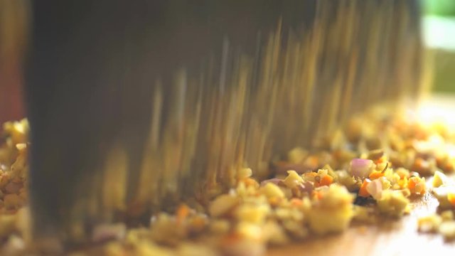 Balinese Belakas used on chopping board to prepare Basa gede using traditional spices in Asian kitchen