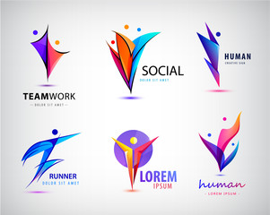 Vector set of human, man logos, icons. e