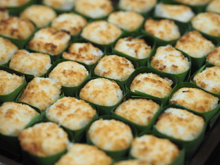 Thai dessert sweets in banana leaves