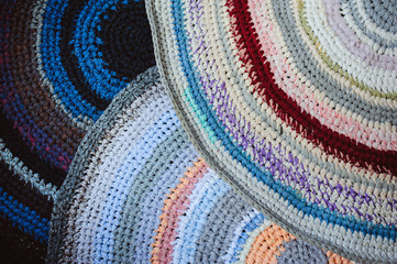 handmade Grandmothers carpets set made from old used clothes. Reuse and upcycling concept, zero...