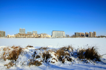 Fototapeta na wymiar buildings in the snow