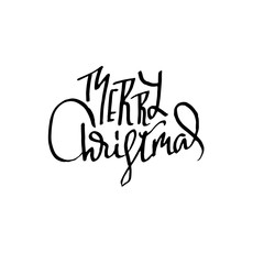 Merry Christmas. Holiday modern dry brush ink lettering for greeting card. Vector illustration.