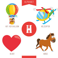 Vector Illustration Of Alphabet Letter H And Pictures