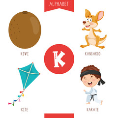 Vector Illustration Of Alphabet Letter K And Pictures