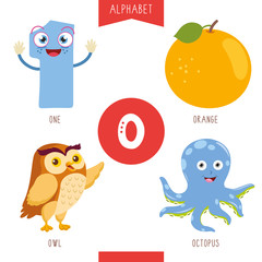 Vector Illustration Of Alphabet Letter O And Pictures