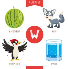 Vector Illustration Of Alphabet Letter W And Pictures