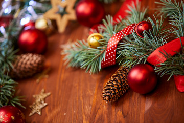 christmas wreath with red and golden balls