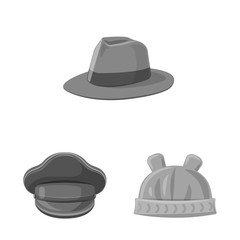 Vector illustration of headgear and cap symbol. Set of headgear and accessory stock symbol for web.