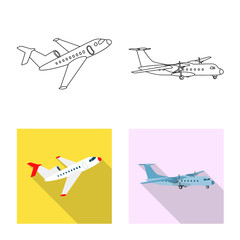 Isolated object of plane and transport sign. Set of plane and sky stock vector illustration.