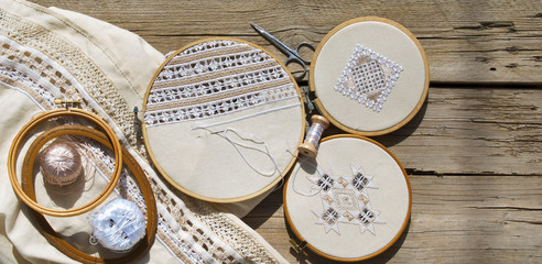 Hardanger embroidery on the table