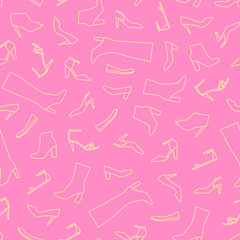 Obraz premium Vector seamless pattern of different types of women outline shoe