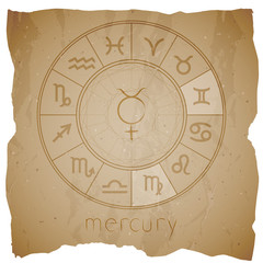 Vector illustration with Hand drawn astrological planet symbol URANUS on a grunge old background.