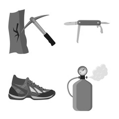 Vector illustration of mountaineering and peak sign. Collection of mountaineering and camp vector icon for stock.