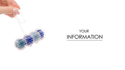 Toilet balls cleaner in hand pattern on white background isolation