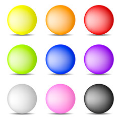 Set of Colorful Realistic Spheres isolated on white background. Glossy Shiny Spheres. Vector Illustration for Your Design, Game, Card.