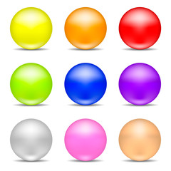 Collection of Colorful Realistic Spheres isolated on white background. Set of Glossy Shiny Spheres. Vector Illustration for Your Design, Game, Card.