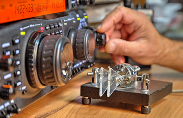 Modern high frequency radio amateur transceiver closeup