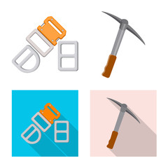 Vector illustration of mountaineering and peak sign. Set of mountaineering and camp vector icon for stock.