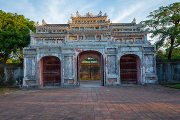 Entrance of Citadel. Imperial Royal Palace of Nguyen dynasty in Hue, Vietnam. Unesco World Heritage Site.