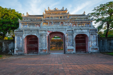 Fototapeta premium Entrance of Citadel. Imperial Royal Palace of Nguyen dynasty in Hue, Vietnam. Unesco World Heritage Site.