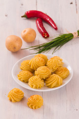 Duchess potatoes sandwiches.